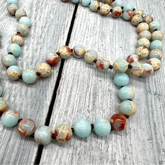 222. Elegant Aqua Terra Jasper (Sea Sediment) Bead Necklace - Picture 10 of 12